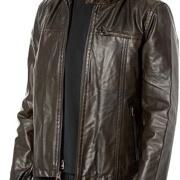 Levi’s Brown Vegan Leather Faux Fur Lined Bomber Jacket Hooded Zip Coat - Picture 8 of 16